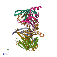 PDB entry 6ppq coloured by chain, side view.