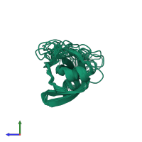 PDB entry 6ppt coloured by chain, ensemble of 20 models, side view.