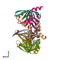 PDB entry 6ppv coloured by chain, side view.