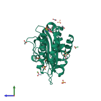 PDB entry 6pq8 coloured by chain, side view.
