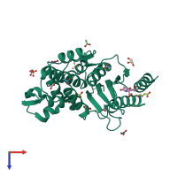 PDB entry 6pq8 coloured by chain, top view.