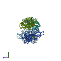 PDB entry 6pql coloured by chain, side view.
