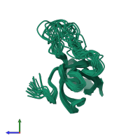 PDB entry 6pqm coloured by chain, ensemble of 20 models, side view.