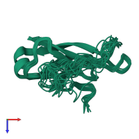 PDB entry 6pqm coloured by chain, ensemble of 20 models, top view.