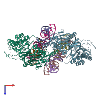 PDB entry 6pqu coloured by chain, top view.