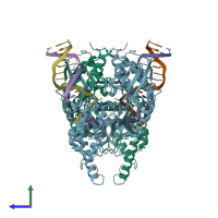 PDB entry 6pqy coloured by chain, side view.