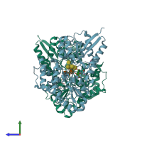 PDB entry 6prg coloured by chain, side view.