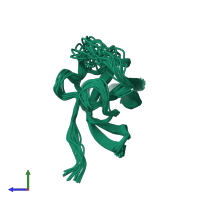 PDB entry 6prj coloured by chain, ensemble of 20 models, side view.