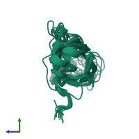 PDB entry 6prp coloured by chain, ensemble of 20 models, side view.