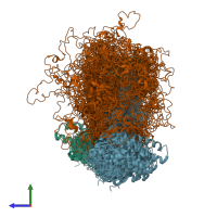 PDB entry 6psi coloured by chain, ensemble of 20 models, side view.