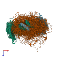 PDB entry 6psi coloured by chain, ensemble of 20 models, top view.