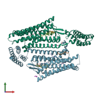 PDB entry 6pt2 coloured by chain, front view.