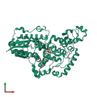 PDB entry 6pu0 coloured by chain, front view.