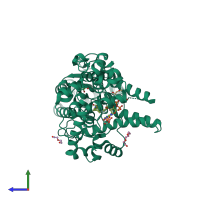 PDB entry 6pu0 coloured by chain, side view.