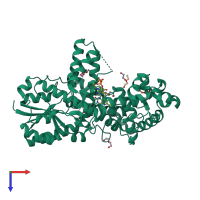 PDB entry 6pu0 coloured by chain, top view.