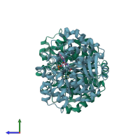 PDB entry 6pu6 coloured by chain, side view.