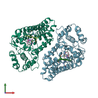 PDB entry 6pu7 coloured by chain, front view.
