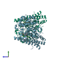 PDB entry 6pu7 coloured by chain, side view.