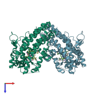 PDB entry 6pu7 coloured by chain, top view.