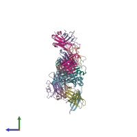 PDB entry 6pue coloured by chain, side view.
