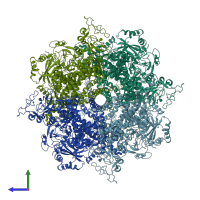 PDB entry 6puo coloured by chain, side view.
