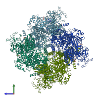 PDB entry 6pur coloured by chain, side view.