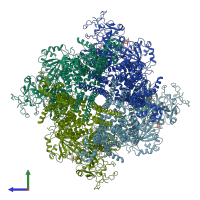 PDB entry 6pus coloured by chain, side view.