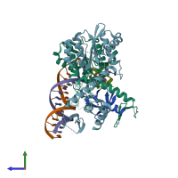 PDB entry 6put coloured by chain, side view.