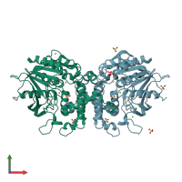 PDB entry 6pux coloured by chain, front view.