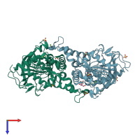 PDB entry 6pux coloured by chain, top view.