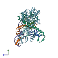 PDB entry 6puy coloured by chain, side view.