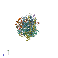 PDB entry 6pw0 coloured by chain, side view.