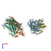 PDB entry 6pw0 coloured by chain, top view.