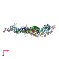 PDB entry 6pw2 coloured by chain, top view.
