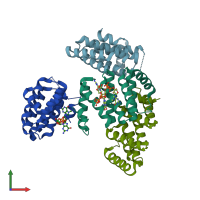 PDB entry 6pw3 coloured by chain, front view.