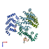 PDB entry 6pw3 coloured by chain, top view.