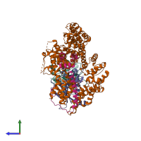 PDB entry 6pw9 coloured by chain, side view.