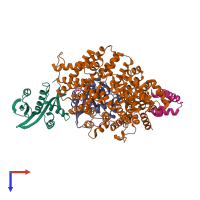 PDB entry 6pw9 coloured by chain, top view.