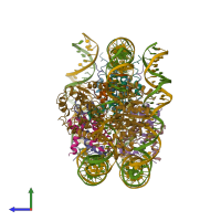 PDB entry 6pwf coloured by chain, side view.