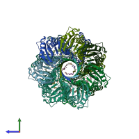 PDB entry 6pwn coloured by chain, side view.