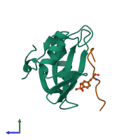 PDB entry 6pxc coloured by chain, side view.