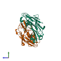 PDB entry 6pxr coloured by chain, side view.