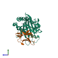 PDB entry 6pyj coloured by chain, side view.