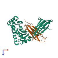 PDB entry 6pyj coloured by chain, top view.