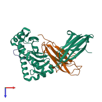 PDB entry 6pyl coloured by chain, top view.