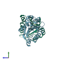 PDB entry 6pyo coloured by chain, side view.