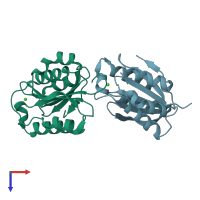 PDB entry 6pyo coloured by chain, top view.