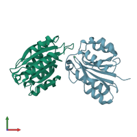 PDB entry 6pyx coloured by chain, front view.