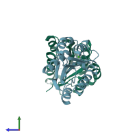 PDB entry 6pyx coloured by chain, side view.