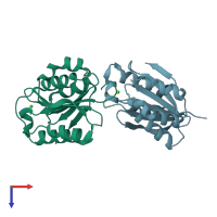 PDB entry 6pyx coloured by chain, top view.